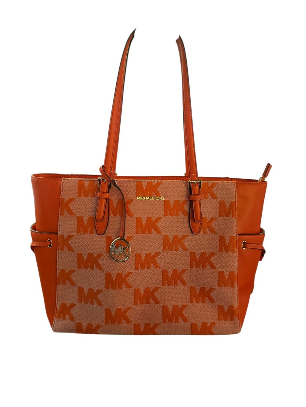 Michael Kors Orange MK Monogram Tote with Gold Accent